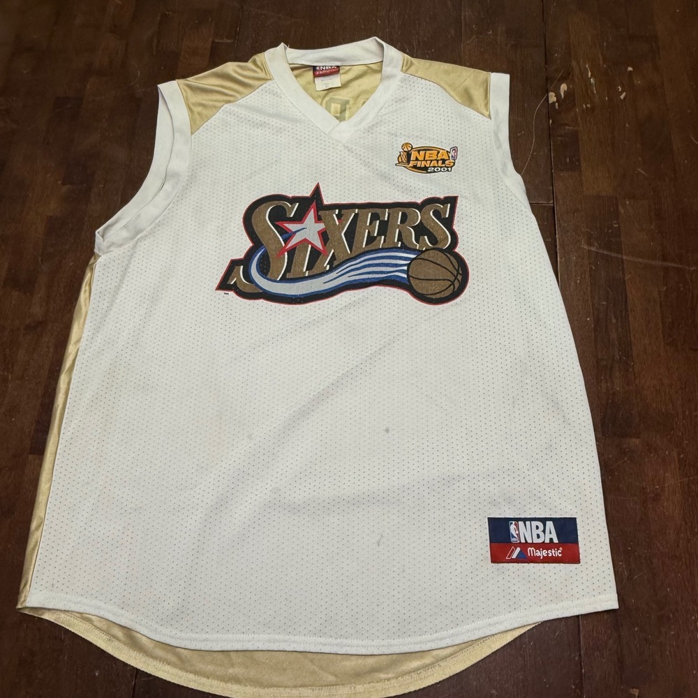Vtg Majestic Basketball Jersey Mens XL Gold Allen Iverson 76ers 2001 NBA Final
